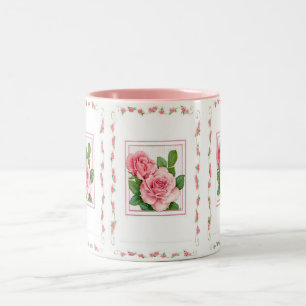 Mug-Pink Roses Two-Tone Coffee Mug