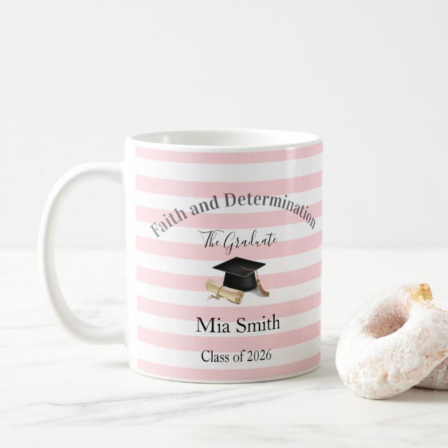 Mug Pink & White Stripe Graduate 2026  (With Donut)