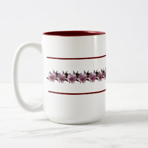 Mug - Plum Blossoms between Maroon Lines
