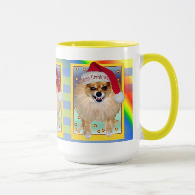 Mug | Pomeranian Bad Santa rainbow Christmas (Right)