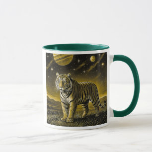 Mug powerful tiger monochrome image..