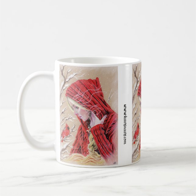 Mug red cardinal girl winter christmas holiday  (Left)