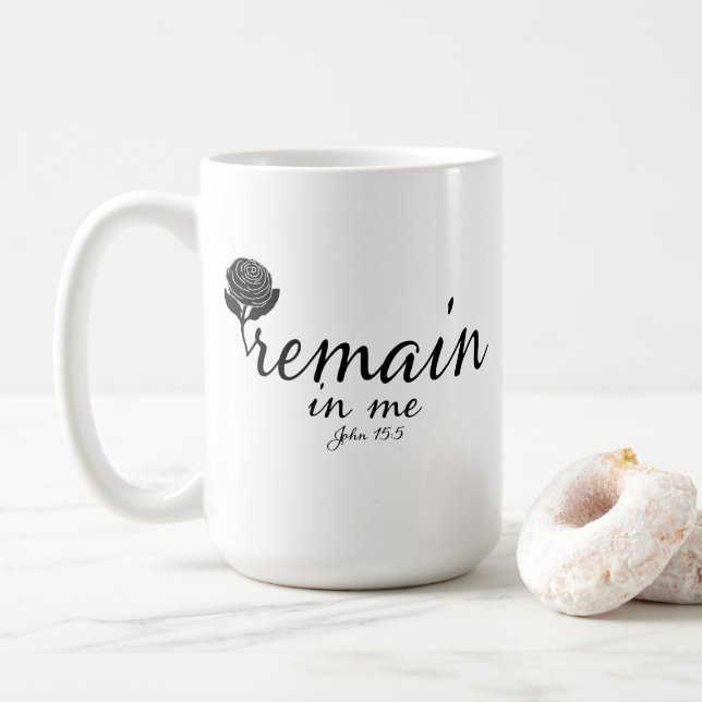 Mug: Scripture - Remain Jn 15:5 Coffee Mug (With Donut)