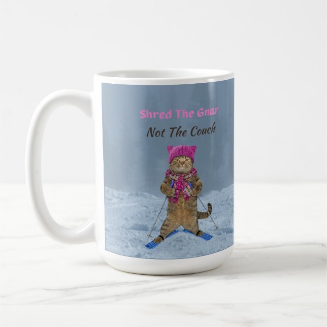 Mug, Shred the Gnar Ski Cat Coffee Mug (Left)