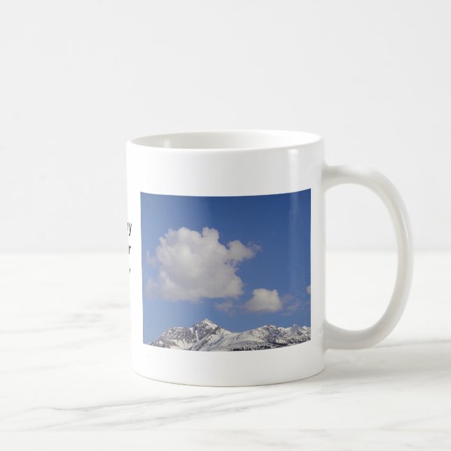 Mug snow mountain with text: "enjoy your day" (Right)