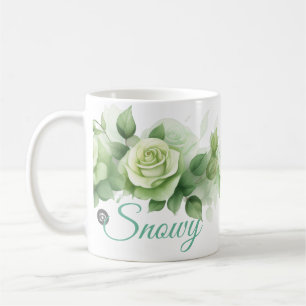mug snowy green roses