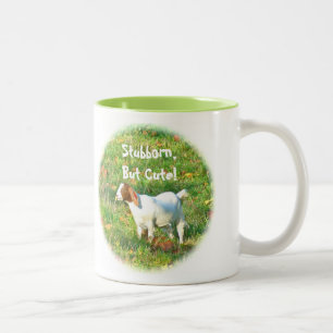 Mug"Stubborn But Cute" (Goat Photo) Two-Tone Coffee Mug