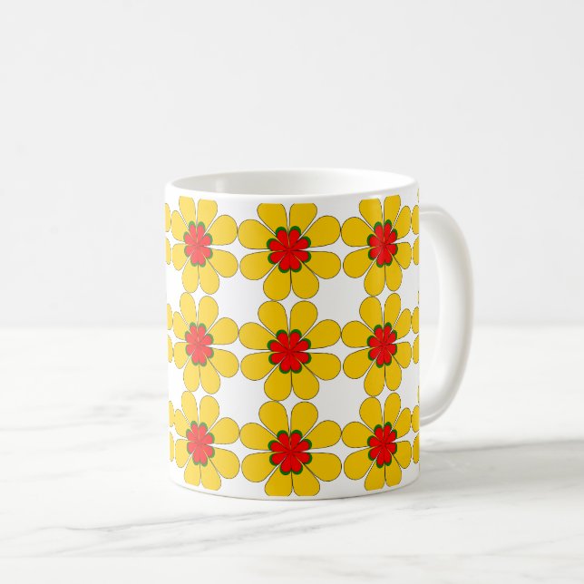 Mug - Stylised Yellow and Red Daisies (Front Right)