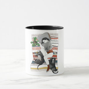 Mug   The girl lies with three cats and a plant