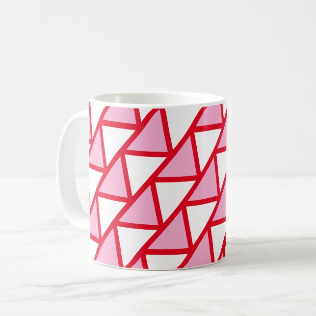 Mug - Tiled Triangles in Pink and Red (Front Left)