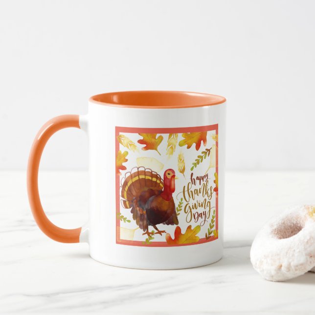 Mug-Two Tone-Happy Thanksgiving Day Turkey Mug (With Donut)