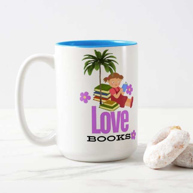 Mug  Two-Tone Mug Love books  (With Donut)