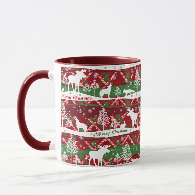 Mug-Two Tone-Red/Green Christmas Scene Mug (Left)