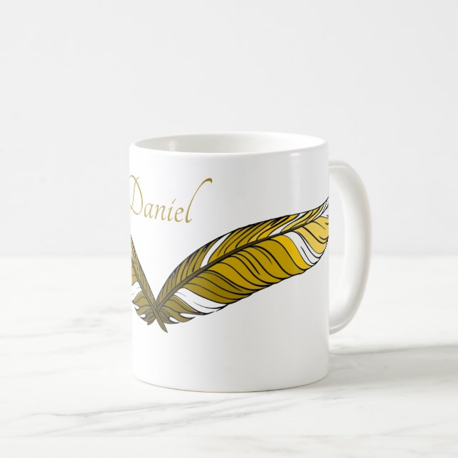Mug - Two Yellow Feathers and Name (Front Right)