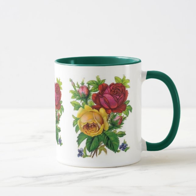 Mug Vintage Floral Yellow Red Rose Green (Right)