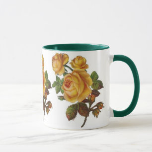 Mug Vintage Floral Yellow Rose Green