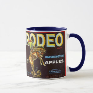MUG~ VINTAGE RODEO BRONC &RIDER APPLE CRATE LABEL! MUG