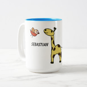 Mug with a giraffe and birds