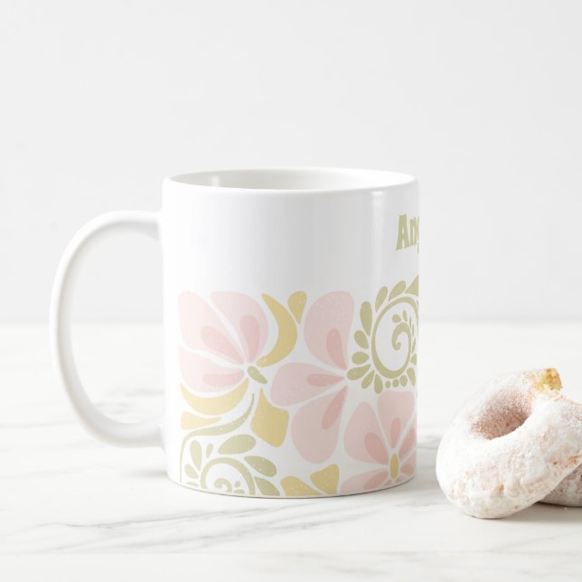 Mug with a modern floral design. (With Donut)