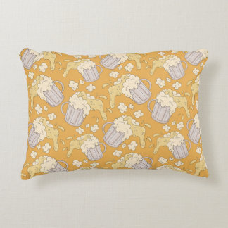 Mug with beer cartoon seamless pattern. Alcohol dr Decorative Cushion