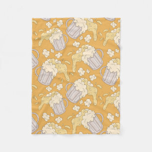 Mug with beer cartoon seamless pattern. Alcohol dr Fleece Blanket
