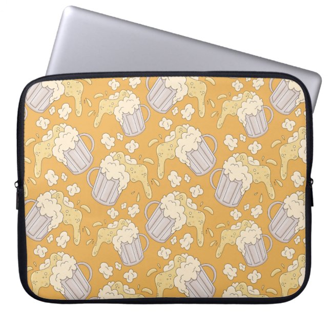 Mug with beer cartoon seamless pattern. Alcohol dr Laptop Sleeve (Front)