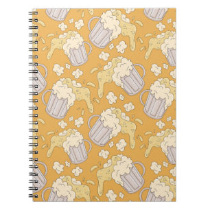 Mug with beer cartoon seamless pattern. Alcohol dr Notebook