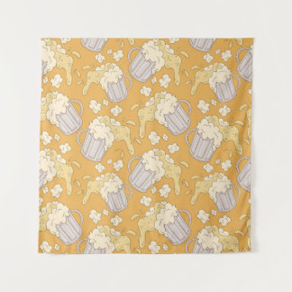 Mug with beer cartoon seamless pattern. Alcohol dr Tapestry