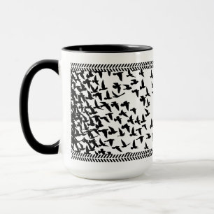mug with birds in black and white, classic style
