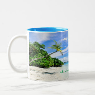 Mug with blue interior & tropical print
