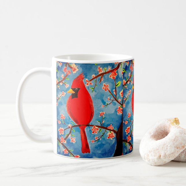 Mug with Charlie Cardinal in Spring (With Donut)