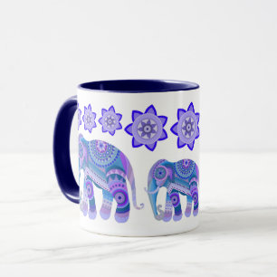 MUG WITH COOL ELEPHANTS AND FLOWERS