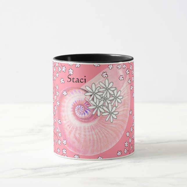 Mug with Daisies and Shell in Pink (Center)