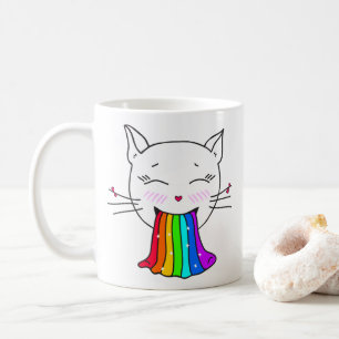 Mug with kawaii cute cat with rainbow.