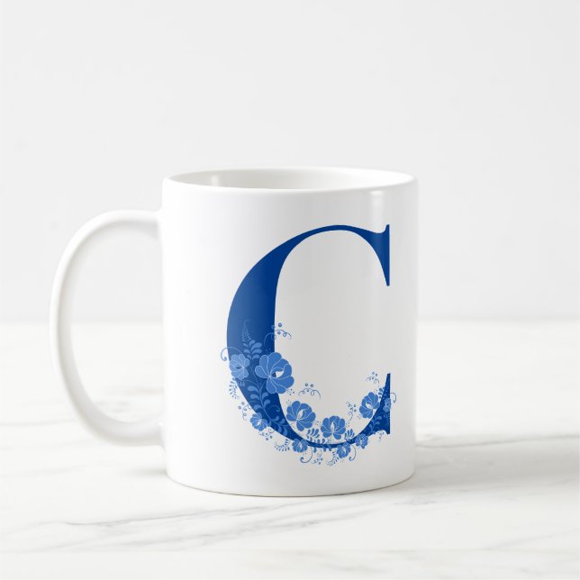 Mug With Monogram Floral Letter C (Left)