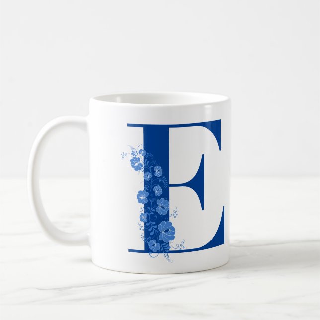 Mug With Monogram Floral Letter E (Left)