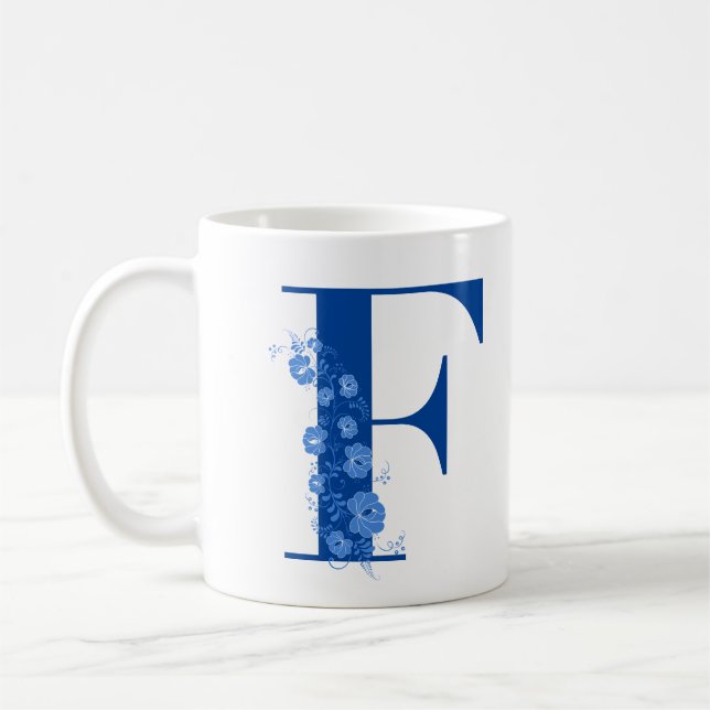 Mug With Monogram Floral Letter F (Left)
