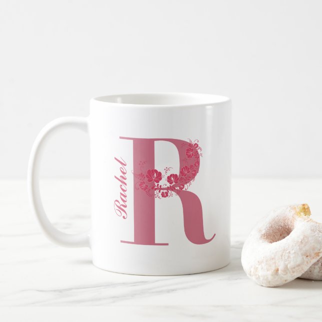 Mug With Monogram Floral Letter R (With Donut)