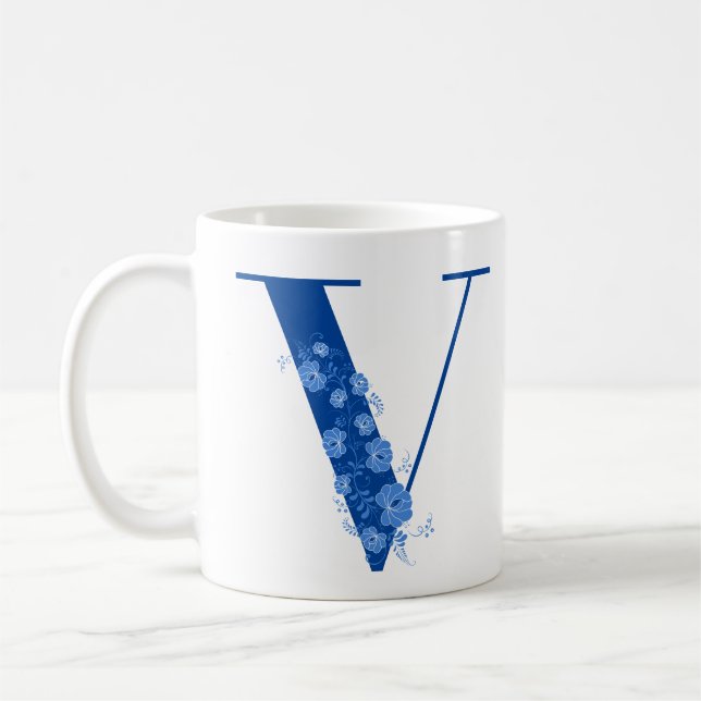 Mug With Monogram Floral Letter V (Left)