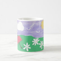 Mug with Nature Scene of Green Grass and Daisies