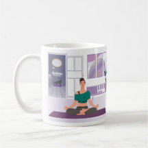 Mug with picture of woman doing yoga at home