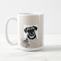 Mug with Pug Wearing Glasses with Books