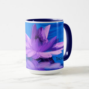 Mug with Purple Water Lily on Blue