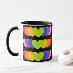 Mug With Rainbow Hearts on Black Background