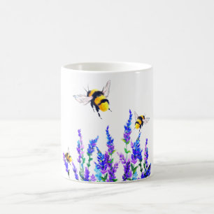 Mug with Spring Flowers and Bees Flying 