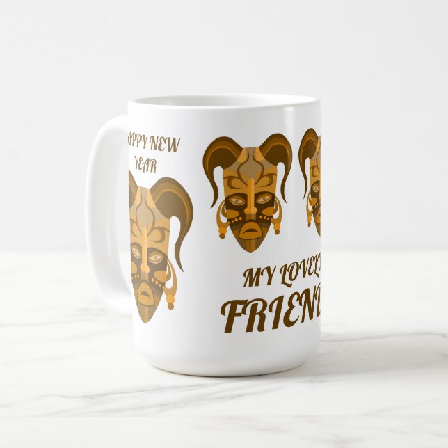 MUG WITH TARDITIONAL MASK ART (Front Left)
