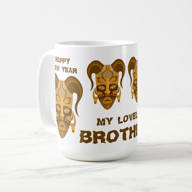 MUG WITH TARDITIONAL MASK ART (Front Left)