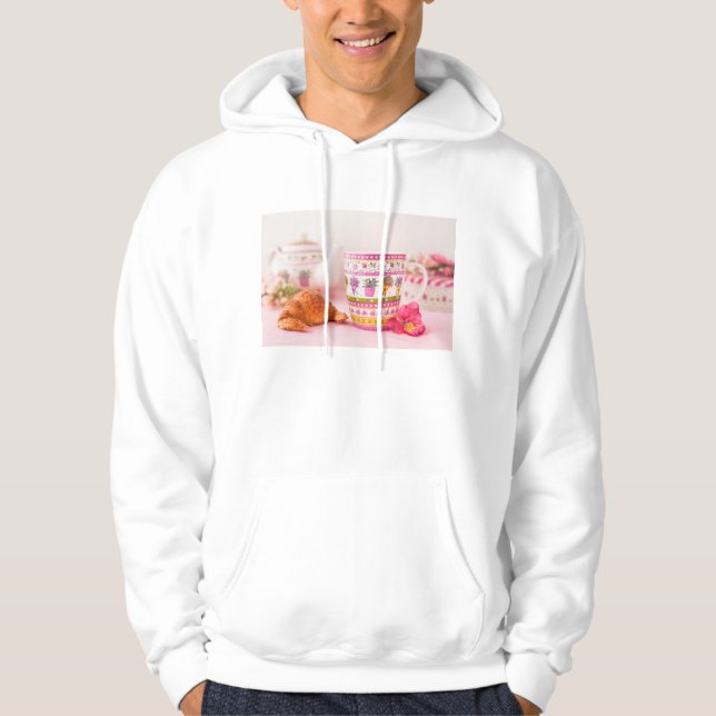 Mug With Tea, Croissant And Flower Hoodie (Front)