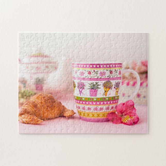 Mug With Tea, Croissant And Flower Jigsaw Puzzle (Horizontal)