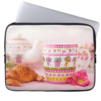 Mug With Tea, Croissant And Flower Laptop Sleeve